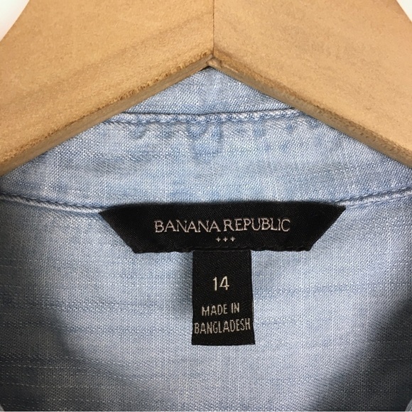 BANANA REPUBLIC Chambray Shirt Dress Light Wash Tie Waist Roll Tab Plus Size 14 - Picture 11 of 14